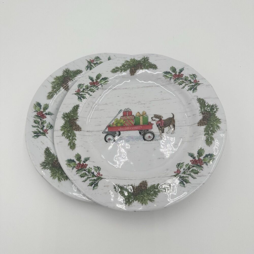 Christmas Plates  Red Truck & Dog 9"  BETH GROVE Lot Of 6 NEW Plastic